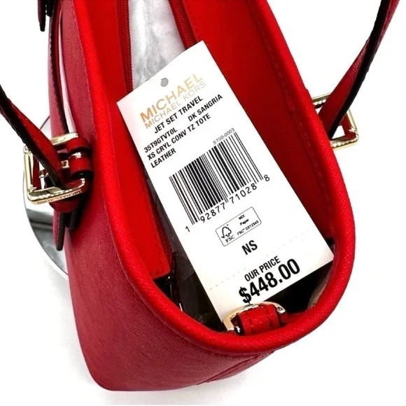 Michael Kors Jet Set Travel Extra-Small Top Zip Tote Bag Red - Picture 9 of 9